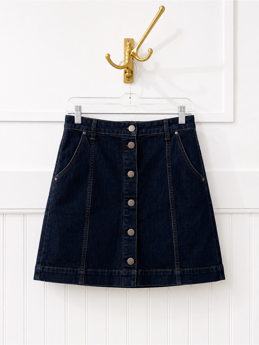 LC Lauren Conrad Dark Blue Button-Front Mini Skirt